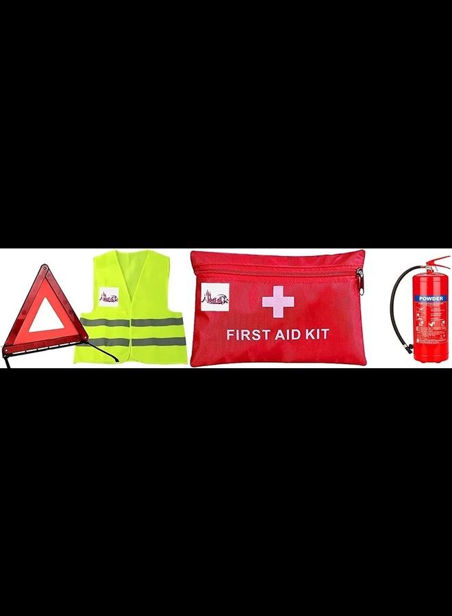 ABBASALI Road Safety Kit For Big Suvs Trucks & Many Big/medium Vehicles Includes Safety Traingle Safety Jacket First Aid Pouch & 4kg Fire Extinguisher - Image 1