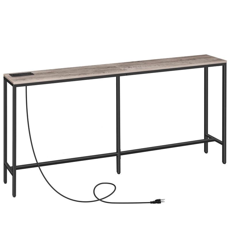 MAHANCRIS 70.9'' Console Table with Power Outlet, Narrow Sofa Table, Industrial Entryway Table with USB Ports, Behind Couch for Entryway, Hallway, Foyer, Living Room, Greige CTHG18E01Z1 - Image 1