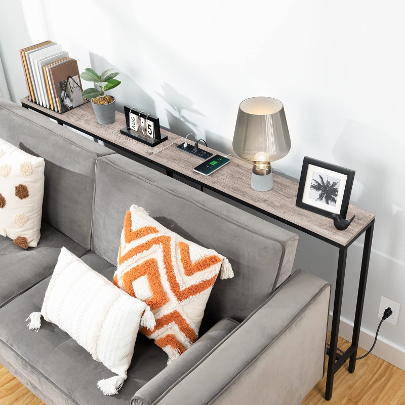 MAHANCRIS 70.9'' Console Table with Power Outlet, Narrow Sofa Table, Industrial Entryway Table with USB Ports, Behind Couch for Entryway, Hallway, Foyer, Living Room, Greige CTHG18E01Z1 - Image 4