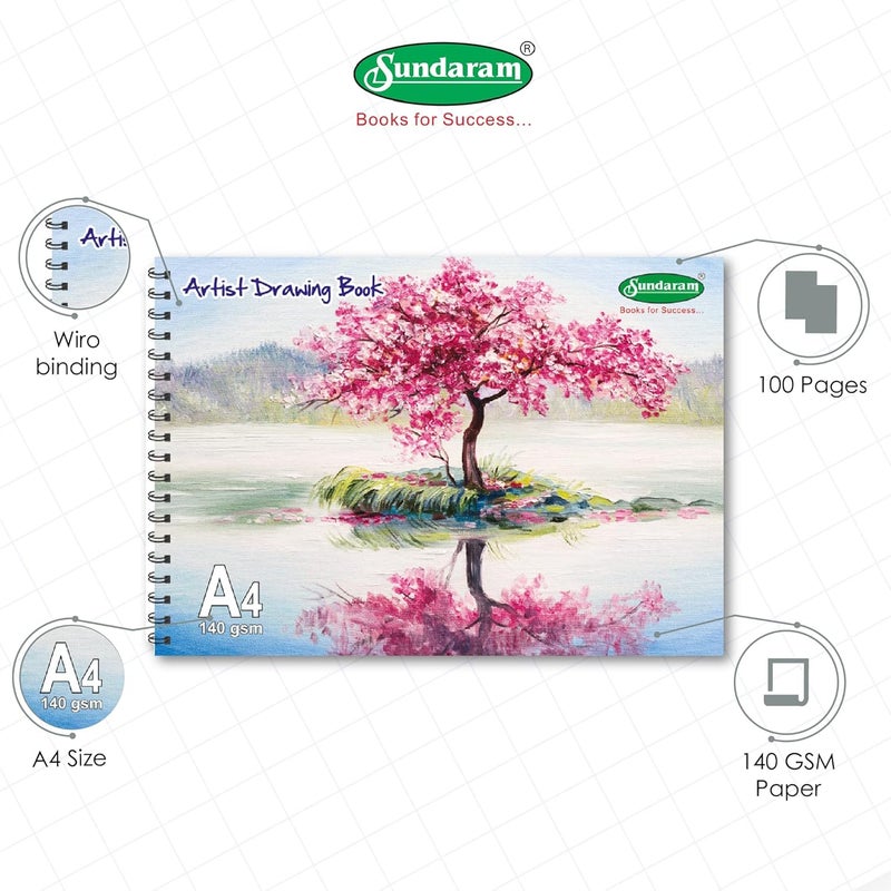 Sundaram Sprial Boumdwiro A4 Drawing Book 100 Pages50 Sheets 295 x 21 cm Pack of 1 - Image 2
