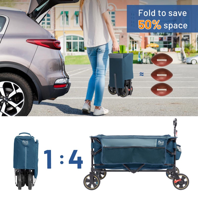 Timber Ridge Collapsible Wagon Cart with Brakes, 200L Large Capacity Compact Portable Easy to Carry Folding Wagon, Utility Grocery Cart for Camping, Gardening, Shopping - Image 5