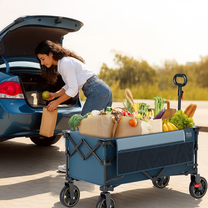 Timber Ridge Collapsible Wagon Cart with Brakes, 200L Large Capacity Compact Portable Easy to Carry Folding Wagon, Utility Grocery Cart for Camping, Gardening, Shopping - Image 2