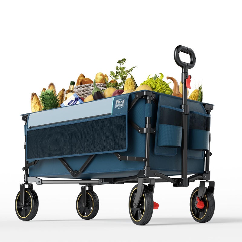 Timber Ridge Collapsible Wagon Cart with Brakes, 200L Large Capacity Compact Portable Easy to Carry Folding Wagon, Utility Grocery Cart for Camping, Gardening, Shopping - Image 1
