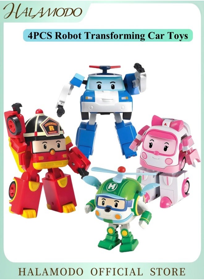 HALAMODO 4PCS Robot Transforming Car Toys Transformable Action Figure Toy Emergency Vehicle Playset Holiday Birthday Rescue Car Toys Gift for Boys Girls Age 1-5  - Image 1