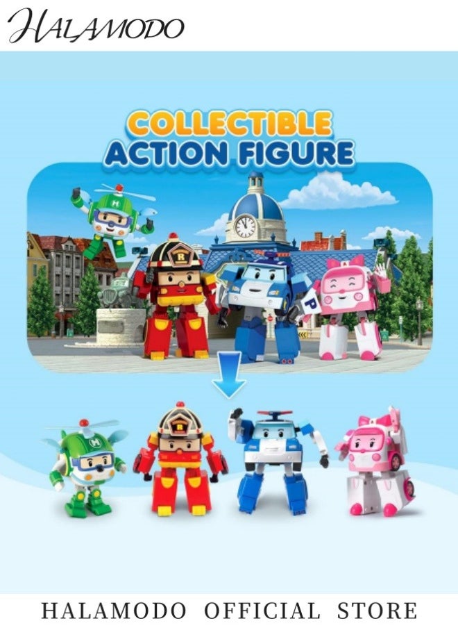 HALAMODO 4PCS Robot Transforming Car Toys Transformable Action Figure Toy Emergency Vehicle Playset Holiday Birthday Rescue Car Toys Gift for Boys Girls Age 1-5  - Image 3
