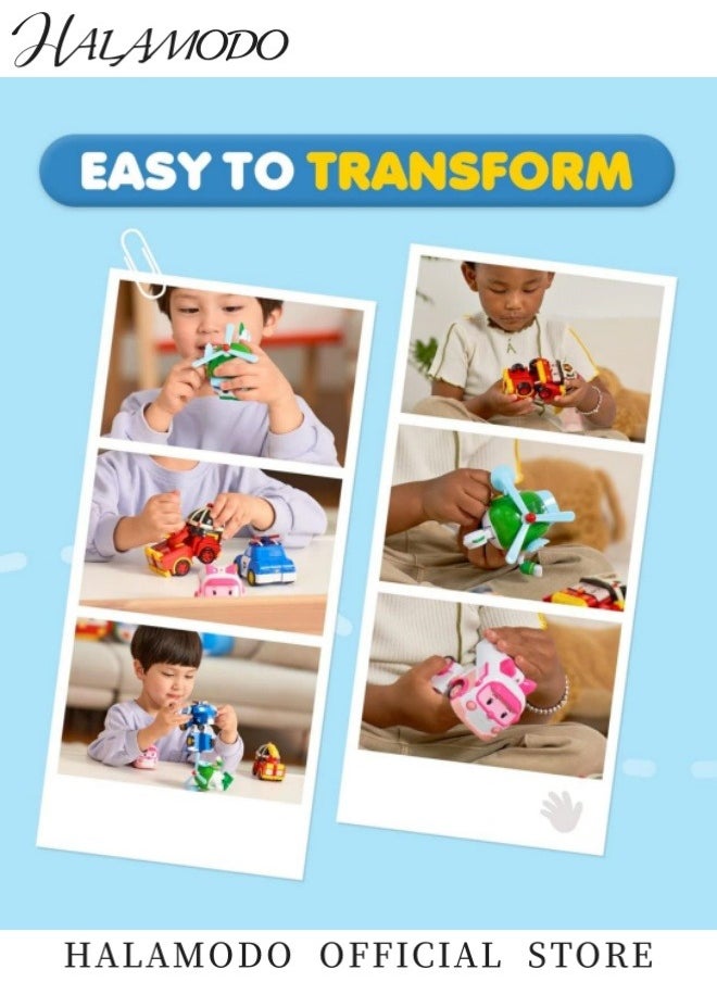 HALAMODO 4PCS Robot Transforming Car Toys Transformable Action Figure Toy Emergency Vehicle Playset Holiday Birthday Rescue Car Toys Gift for Boys Girls Age 1-5  - Image 4