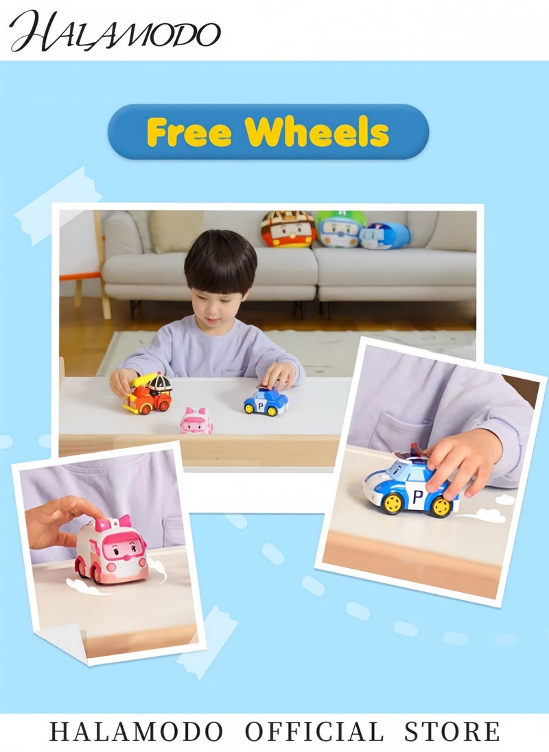 HALAMODO 4PCS Robot Transforming Car Toys Transformable Action Figure Toy Emergency Vehicle Playset Holiday Birthday Rescue Car Toys Gift for Boys Girls Age 1-5  - Image 5