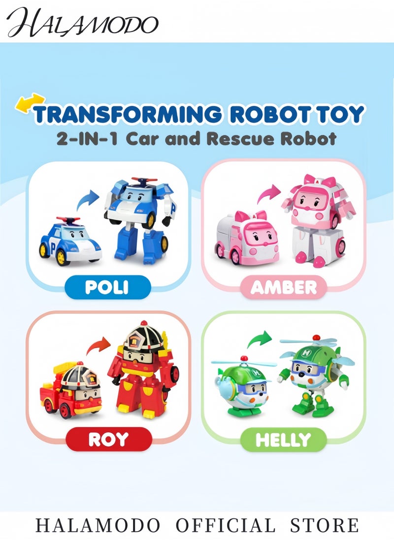 HALAMODO 4PCS Robot Transforming Car Toys Transformable Action Figure Toy Emergency Vehicle Playset Holiday Birthday Rescue Car Toys Gift for Boys Girls Age 1-5  - Image 2