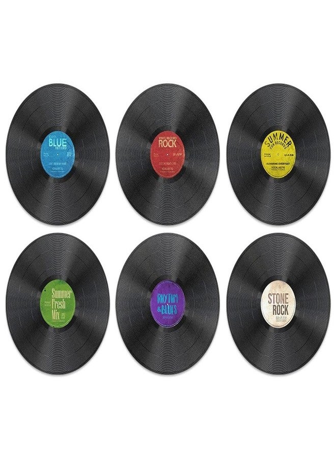 WIRESTER Vintage Vinyl Record (Blue, Red, Yellow, Green, Purple, White Brown) Design Absorbent Round Fabric Felt Neoprene Coasters for Drinks, 6pcs Set - Image 1