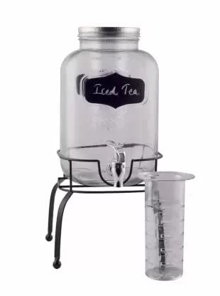Raincart Imported Glassware Beverage Dispenser 5 LTR Dispenser Transparent with tap and Black Iron Stand - Image 3