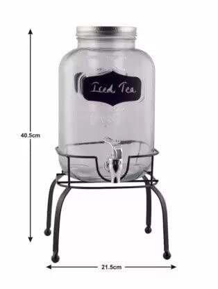 Raincart Imported Glassware Beverage Dispenser 5 LTR Dispenser Transparent with tap and Black Iron Stand - Image 2