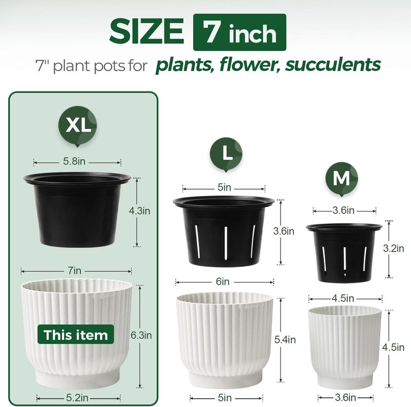 T4U 7 Inch Self Watering Pots for Indoor Plants, 4 Pack Plant Pots, Self Watering Planter for Indoor Plants, Durable Plastic Pots (4 Pack, 7", White) - Image 2
