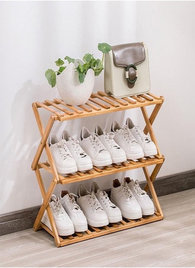 3 Tiers Portable Multipurpose Foldable Bamboo Shoe Rack Shoe Organizer Shelf Storage Rack Display Stand for Entryway Living Room Home Office 100x25x46 cm - pzsku/Z22124F363345B9376EFAZ/45/_/1658837186/70521c60-83df-4581-b82b-622d0c752288