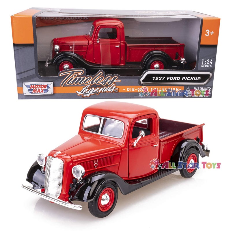 Motormax 1937 Ford Pick Up Truck Red with Black 73233124 Scale Diecast Model Car