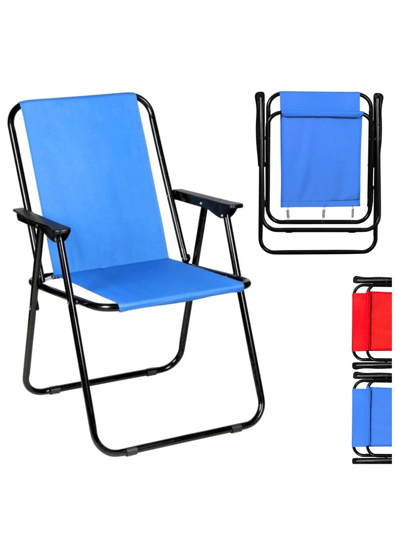 إي سي في في كرسي تخييم قابل للطي مع مساند للذراعين، خفيف الوزن، محمول، مصنوع من البوليستر، وزنه ١٠٠ كجم، كرسي تخييم حديدي قابل للطي، كرسي شاطئ | لون عشوائي - Image 1