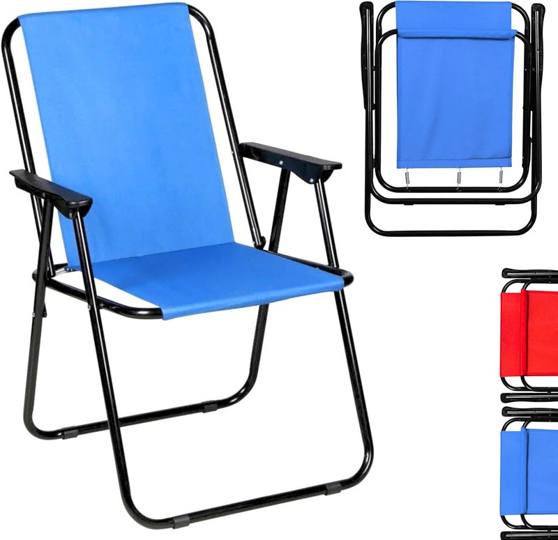 إي سي في في كرسي تخييم قابل للطي مع مساند للذراعين، خفيف الوزن وقابل للحمل، مصنوع من البوليستر والحديد، يتحمل وزنًا يصل إلى 100 كجم، كرسي شاطئ قابل للطي | لون عشوائي - Image 1