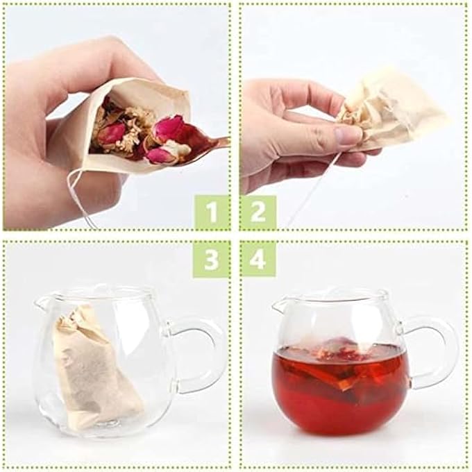 Silk Route 100 Pcs Biodegradable Tea Filter Bag Disposable Tea Filter Bag Wood Pulp Material Fiber Drawstring Sealed Tea Filter Bag Free 1Pcs Small Wooden Spoon - Image 3
