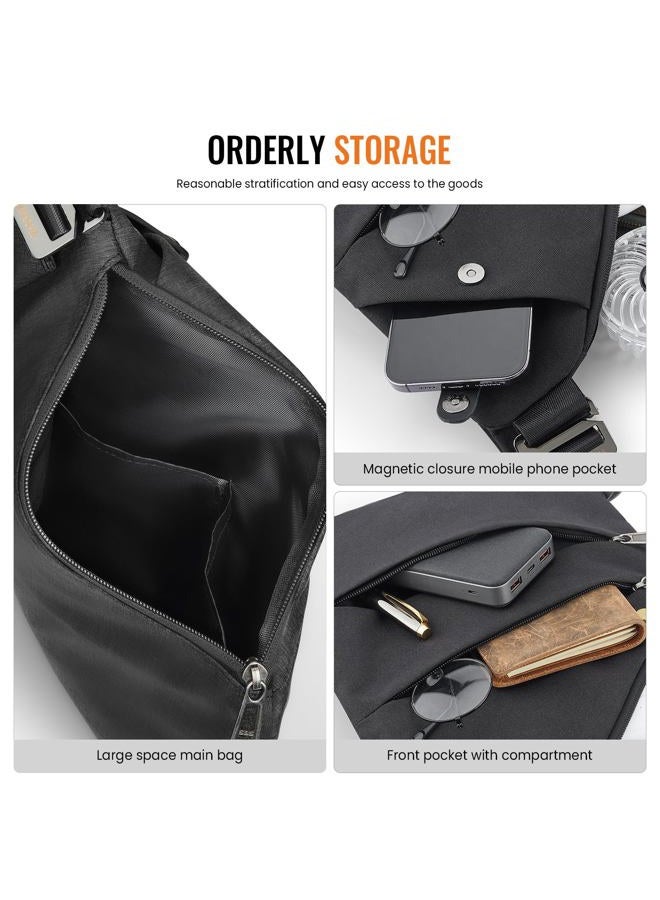 WANDER PLUS Anti Theft Crossbody Bag, Sling Chest Bags for Women Men, Shoulder Bag Anti-theft Design for Travel, Sport, Work (Black) - Image 4