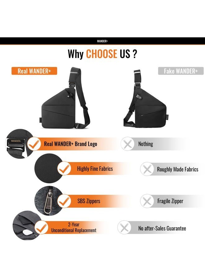 WANDER PLUS Anti Theft Crossbody Bag, Sling Chest Bags for Women Men, Shoulder Bag Anti-theft Design for Travel, Sport, Work (Black) - Image 3
