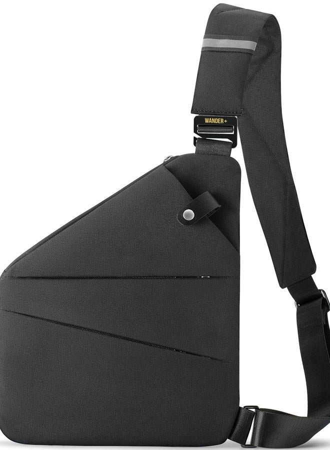 WANDER PLUS Anti Theft Crossbody Bag, Sling Chest Bags for Women Men, Shoulder Bag Anti-theft Design for Travel, Sport, Work (Black) - Image 1