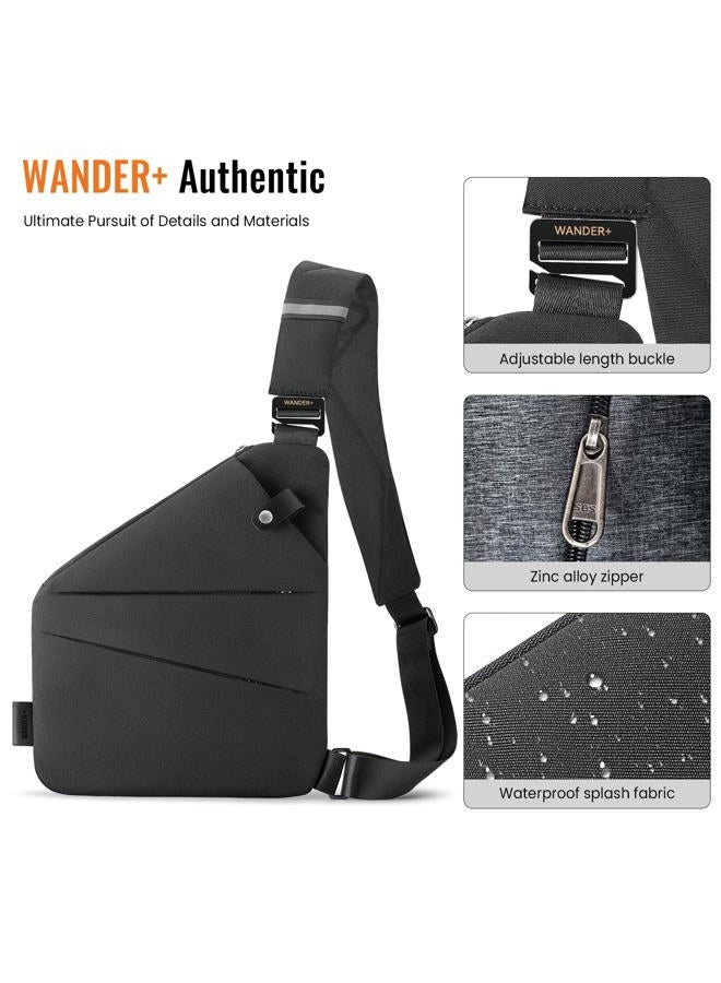 WANDER PLUS Anti Theft Crossbody Bag, Sling Chest Bags for Women Men, Shoulder Bag Anti-theft Design for Travel, Sport, Work (Black) - Image 2