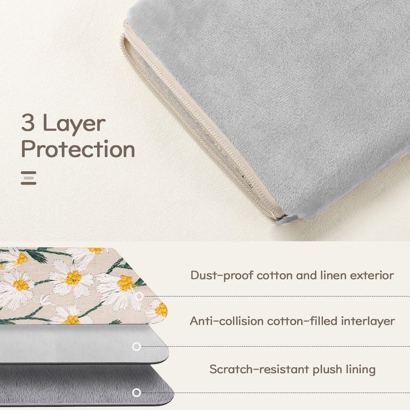 Dadanism Embroidered Daisy Padded Protective Sleeve 6-7 Inch for 6" Kindle 2022/10th Gen 2019/8th Gen 2016, 6.8" Kindle Paperwhite 11th/10th Gen 2021/2018, Kindle Oasis/Kobo/Tolino eReader,White Daisy - Image 3