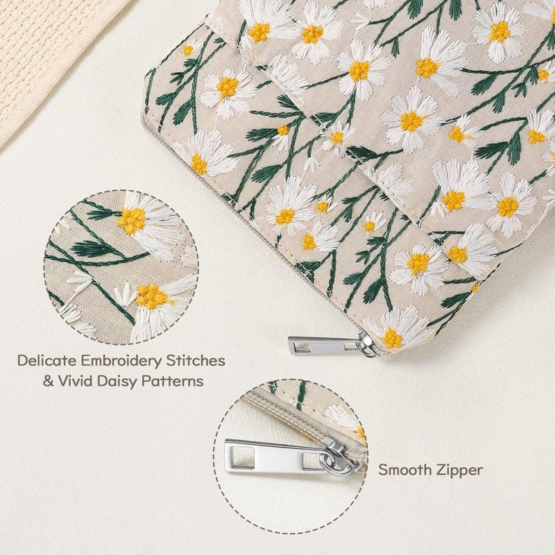 Dadanism Embroidered Daisy Padded Protective Sleeve 6-7 Inch for 6" Kindle 2022/10th Gen 2019/8th Gen 2016, 6.8" Kindle Paperwhite 11th/10th Gen 2021/2018, Kindle Oasis/Kobo/Tolino eReader,White Daisy - Image 5