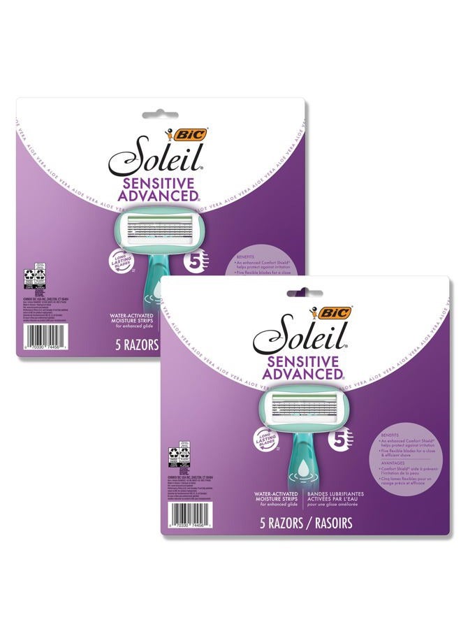 Bic Soleil Sensitive Advanced Women's Disposable Razors With 360 Degree Water Activated Moisture Strip for Enhanced Glide, Shaving Razors With 5 Blades, 10 Count - Image 1