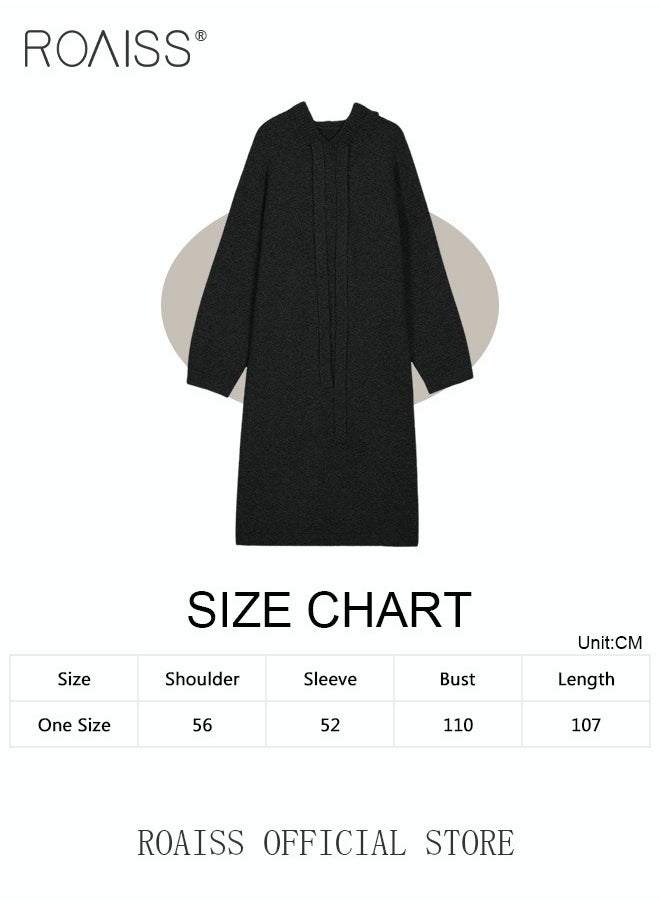 roaiss Women's Oversized Loose Dress Casual Stylish Stripe Pattern Long Sleeve Knitted Sweater Hooded Dress  - Image 4