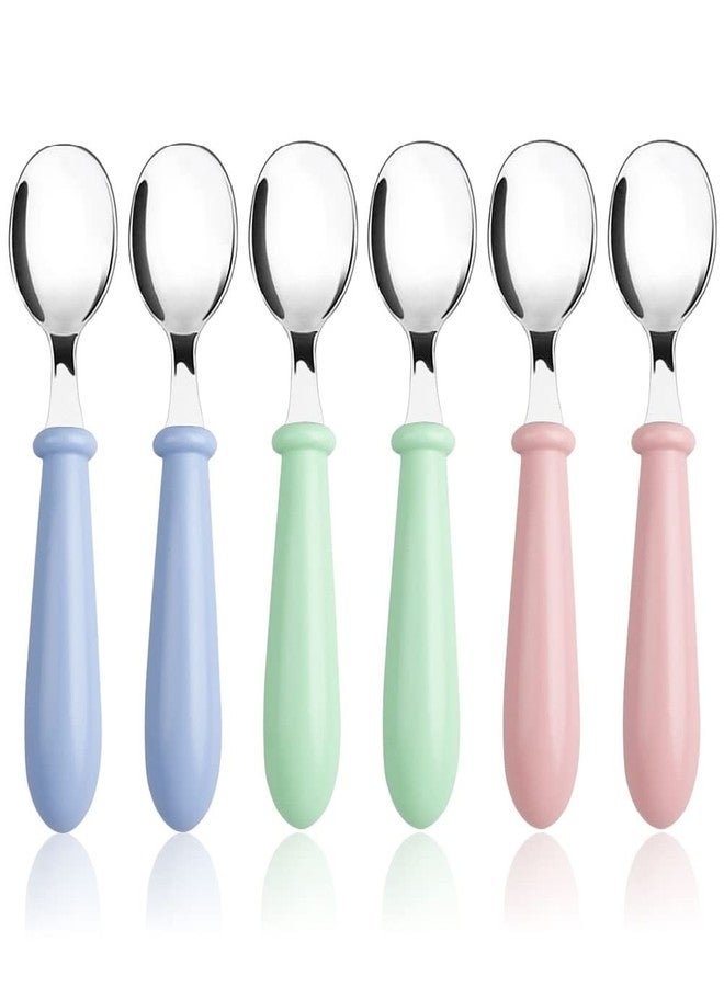 Pimoys 6 Pieces Toddler Spoons Baby Spoons for Self-Feeding, Stainless Steel Kids Spoons with Round Handle Metal Toddler Utensils Children's Silverware Set BPA Free, Dishwasher Safe - Image 1