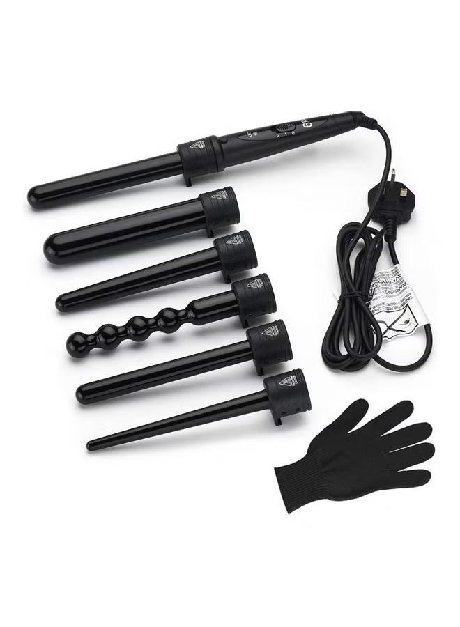 Generic 6 in 1 Hair Curling Iron Wand Set With Adjustable Temperature Ceramic Barrels and Heat Protective Glove,Waver Curling Tong Hair Curler,Black  - Image 1