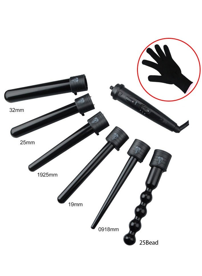 Generic 6 in 1 Hair Curling Iron Wand Set With Adjustable Temperature Ceramic Barrels and Heat Protective Glove,Waver Curling Tong Hair Curler,Black  - Image 2