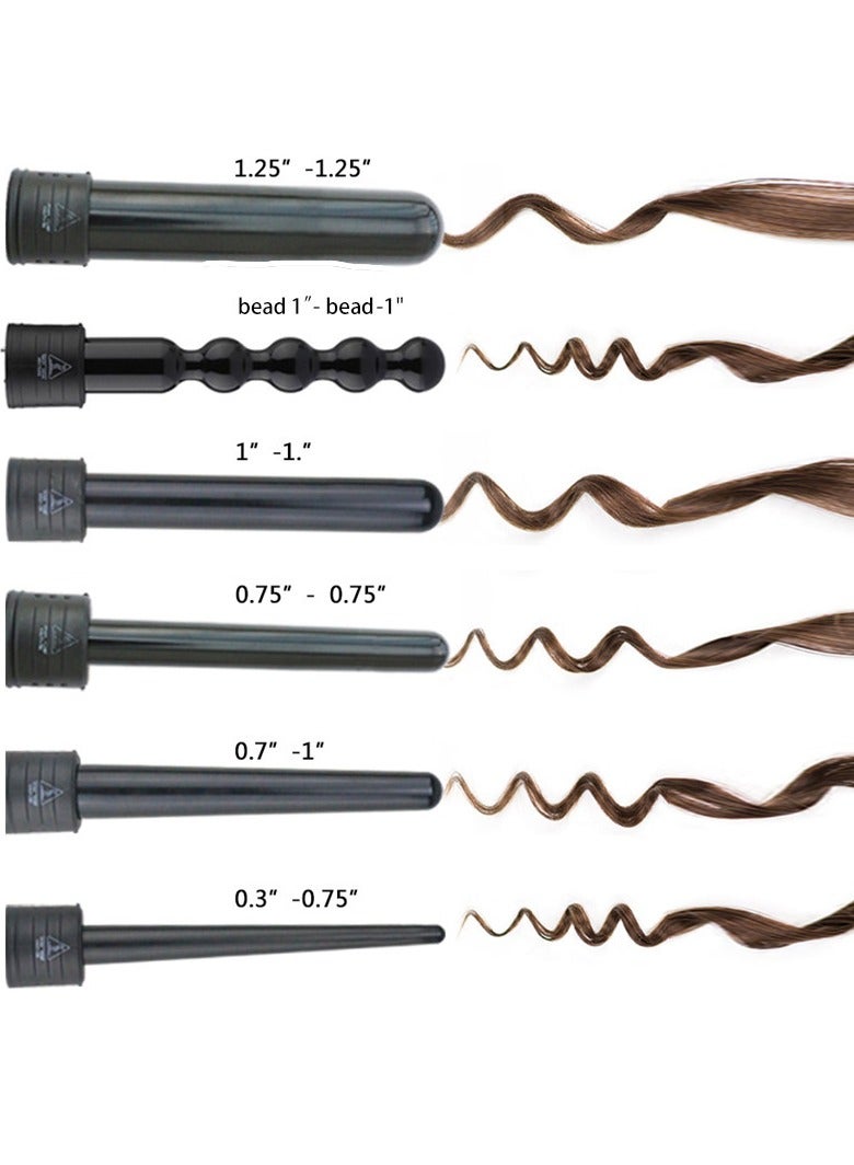 Generic 6 in 1 Hair Curling Iron Wand Set With Adjustable Temperature Ceramic Barrels and Heat Protective Glove,Waver Curling Tong Hair Curler,Black  - Image 3