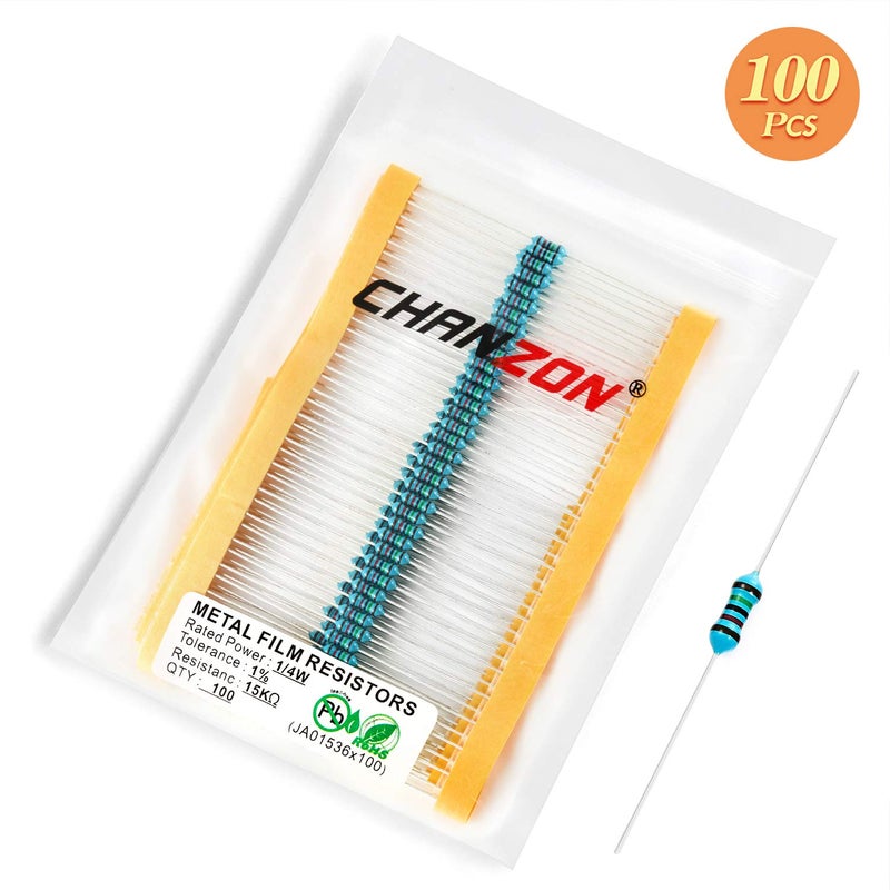 CHANZON 100pcs 1/4W (0.25W) 15K Ω ohm Metal Film Fixed Resistor 0.01 ±1% Tolerance 15KR MF Through Hole Resistors Current Limiting Rohs Certificated - Image 5