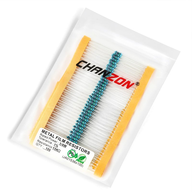 CHANZON 100pcs 1/4W (0.25W) 15K Ω ohm Metal Film Fixed Resistor 0.01 ±1% Tolerance 15KR MF Through Hole Resistors Current Limiting Rohs Certificated - Image 1
