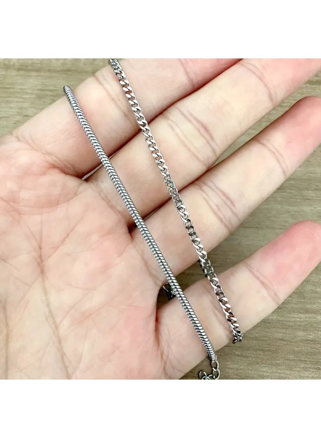 Goolsky 2pcs Silvery Bracelets For Women/Men, Double Layer Figaro Bracelets, 2mm Cuban Snake Bracelets For Women Men - Image 3