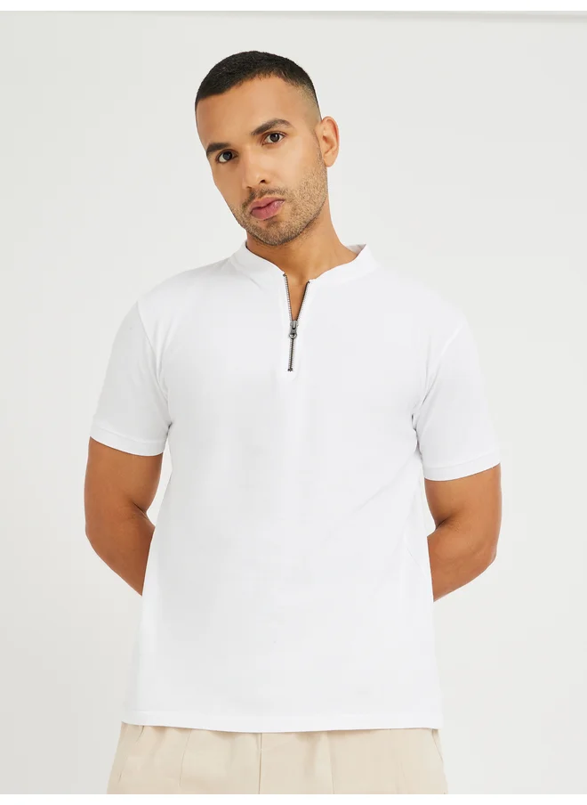Styli Styli Half Zipped Regular Fit Polo T-Shirt
