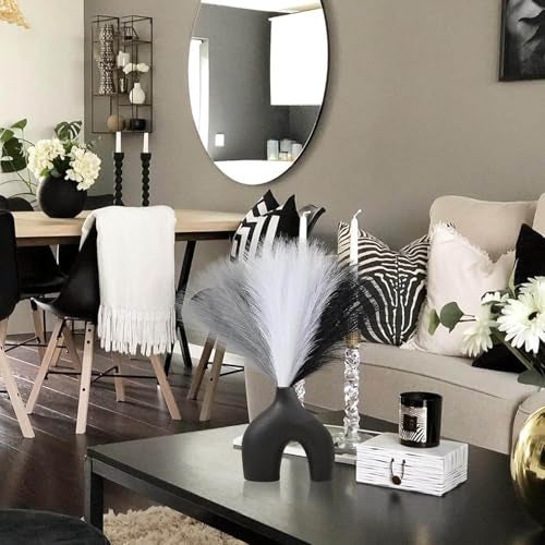 CURATED CART Faux Pampas Grass Set of 3 Small Artificial Flowers for Home, Office, Bedroom, Living Room & Table Décor - 1 Each Grey, White, Black, 41 cm, (Without Vase) - Image 5