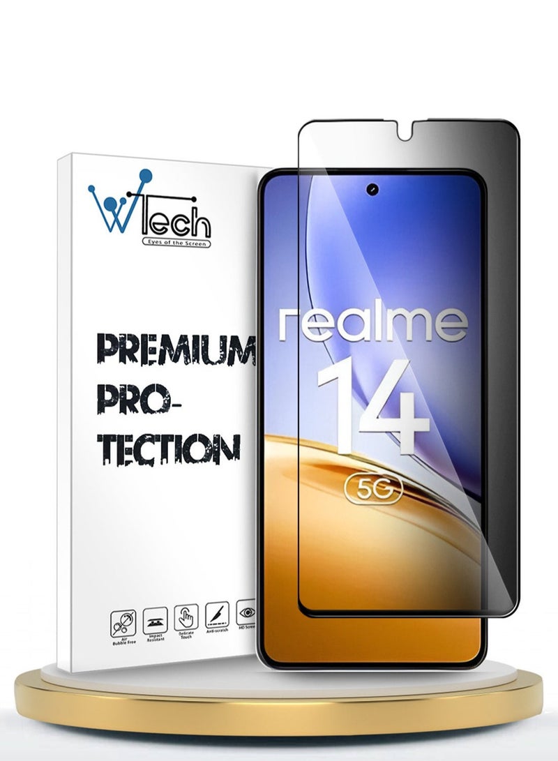 دبليو تيك Realme 14 5G 2025 Premium E2E Series Privacy Full Glue غطاء كامل واقي شاشة زجاجي مقسى (MSGECP) - شفاف / أسود