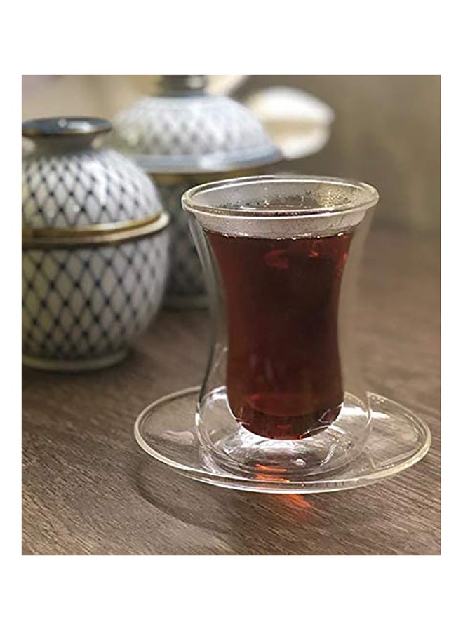 BLACKSTONE طقم أكواب شاي استكانة TS860 مزدوجة الجدار من زجاج البورسليكات سعة 100 مل 12 قطعة مع صحون أكواب شفافة مقاومة للحرارة للشاي العربي القهوة الكرك والإسبريسو - Image 3