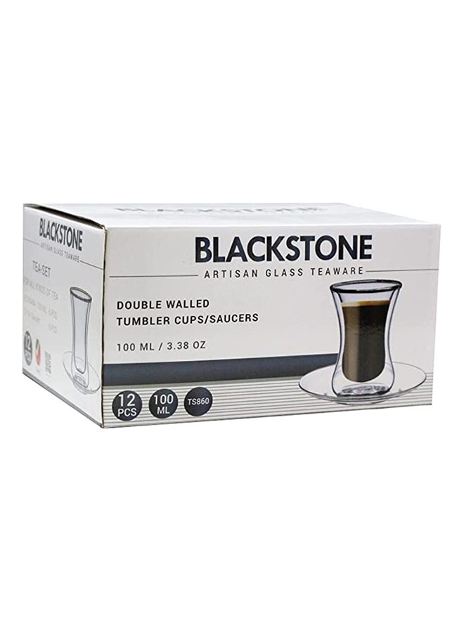 BLACKSTONE طقم أكواب شاي استكانة TS860 مزدوجة الجدار من زجاج البورسليكات سعة 100 مل 12 قطعة مع صحون أكواب شفافة مقاومة للحرارة للشاي العربي القهوة الكرك والإسبريسو - Image 4