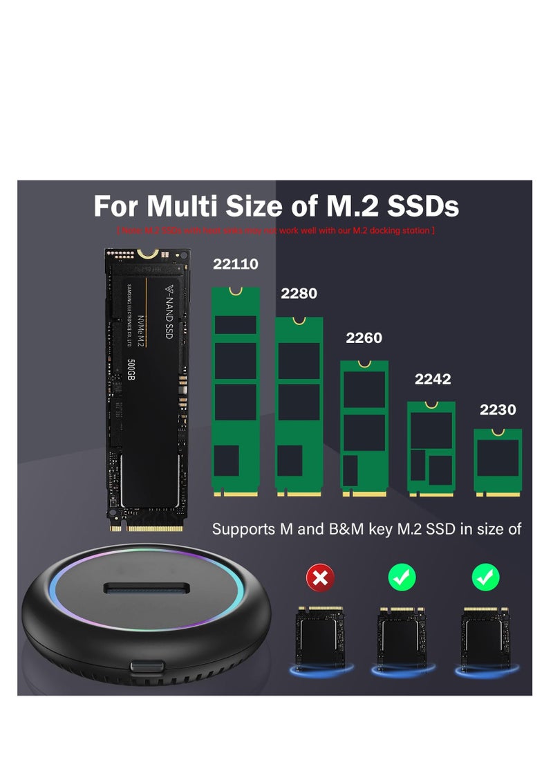 Generic - M.2 NVMe & SATA to USB C Docking Station, M.2 SSD to USB A C Reader Adapter for Both (M Key, B+M Key) NVMe PCIE and SATA NGFF SSD Dock, Size for 22110 2280 2260 2242 2230 RGB Light Enclosure - Image 1