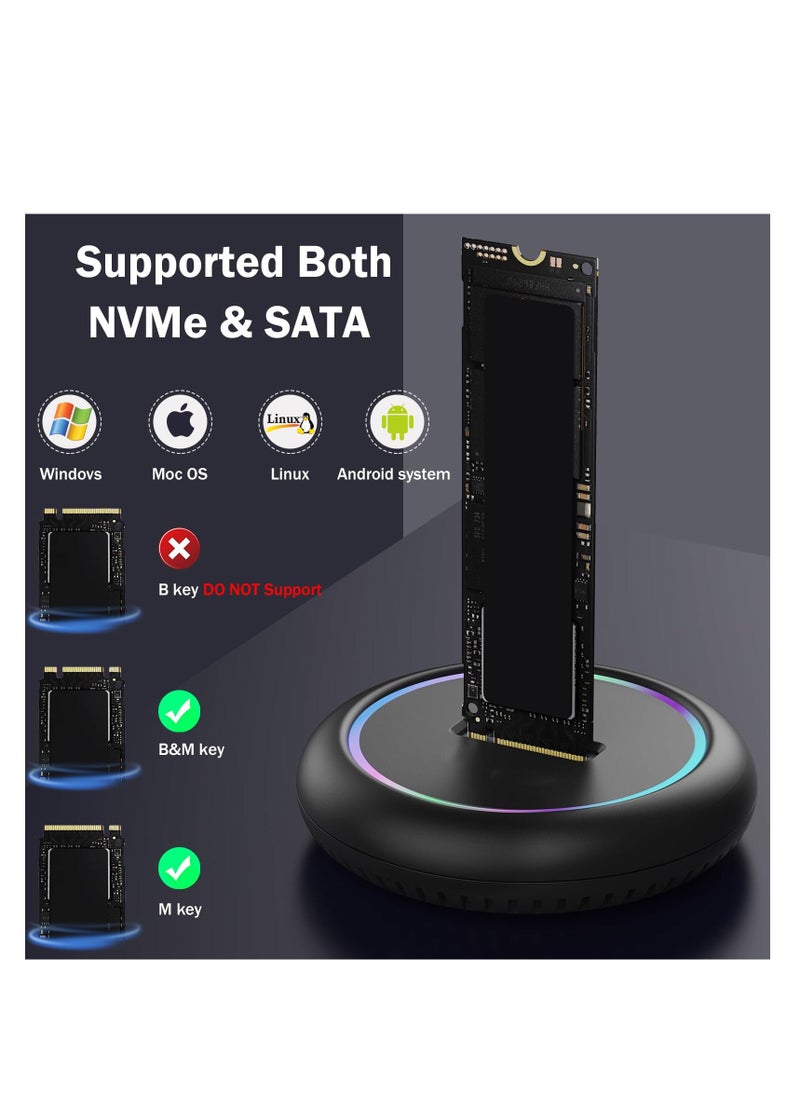 Generic - M.2 NVMe & SATA to USB C Docking Station, M.2 SSD to USB A C Reader Adapter for Both (M Key, B+M Key) NVMe PCIE and SATA NGFF SSD Dock, Size for 22110 2280 2260 2242 2230 RGB Light Enclosure - Image 1