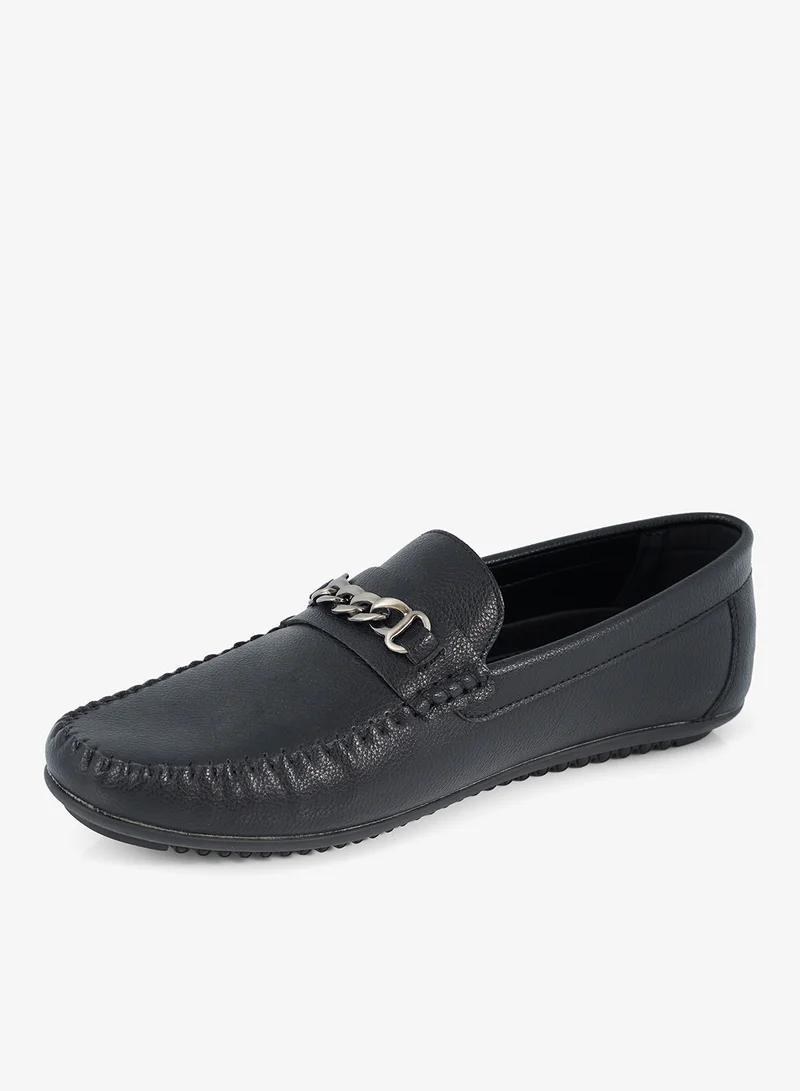 BRAVE SOUL MENS BLACK PU LOAFER WITH SILVER CHAIN DETAIL