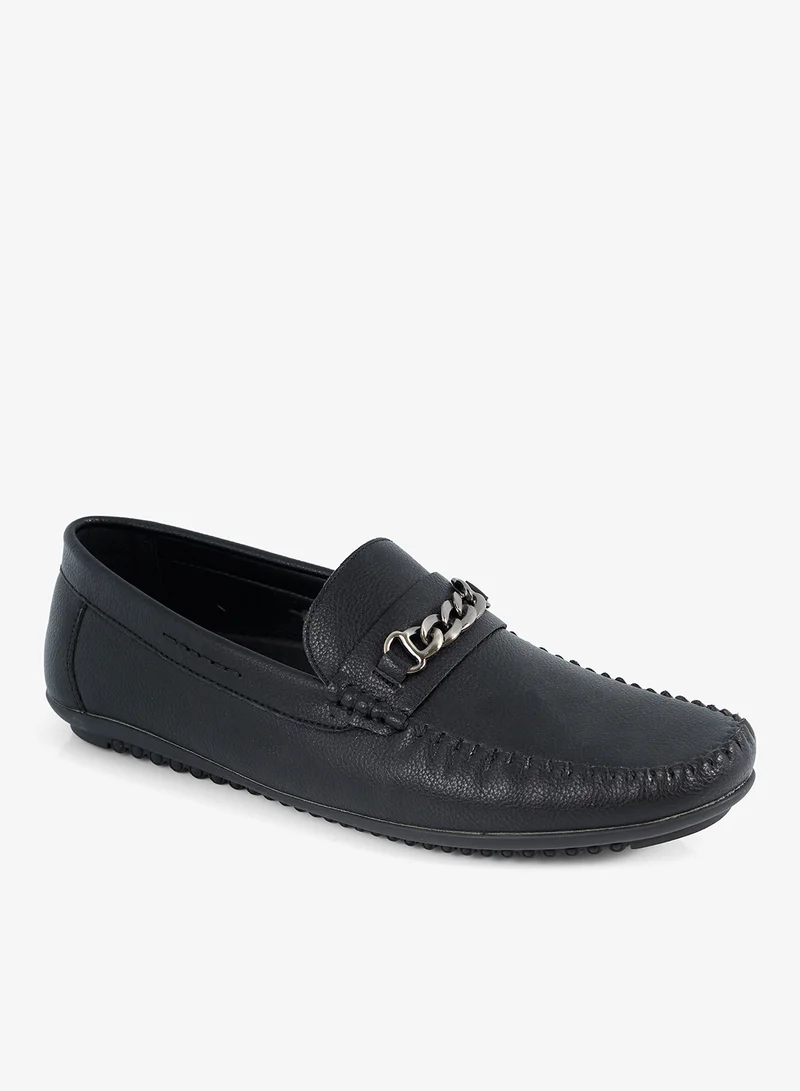 MENS BLACK PU LOAFER WITH SILVER CHAIN DETAIL