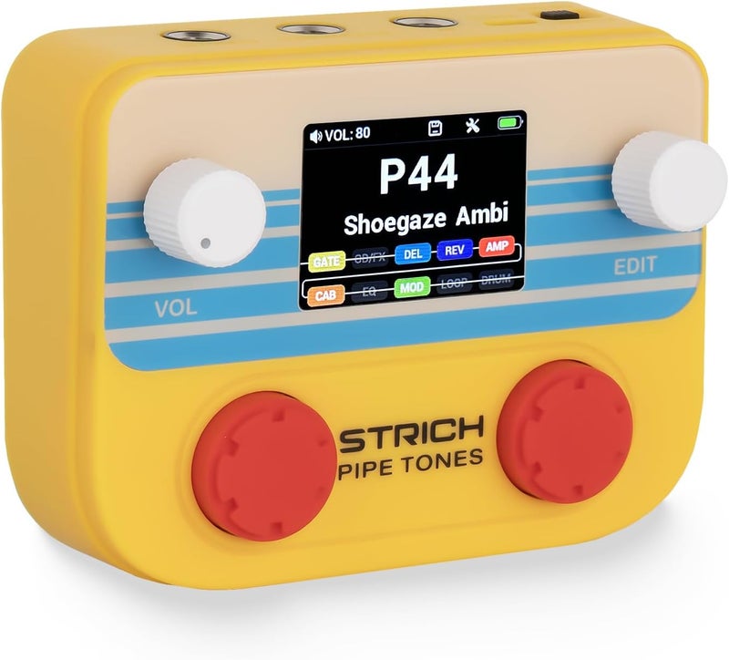STRICH Pipe Tones Pocket Multi-Effects Processor for Guitar and Bass with 10 Effect Modules 125 Effects 40s Looper 100 Drum Patterns USB Audio Interface Wireless Control (Orange) - Image 1