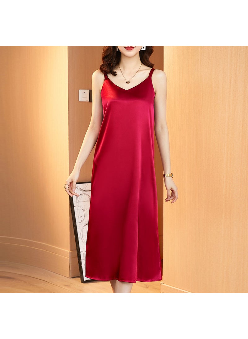 Generic - 2021 French Satin Slip Dress Midi Spring Summer Red - Image 1