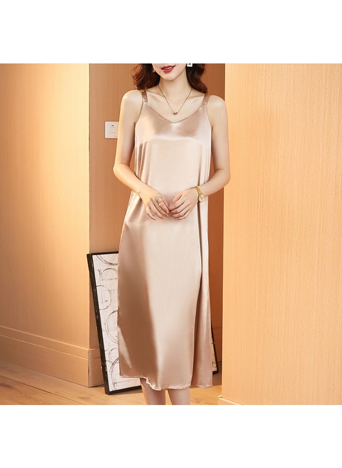 Generic - 2021 French Satin Slip Dress Midi Spring Summer Red - Image 1