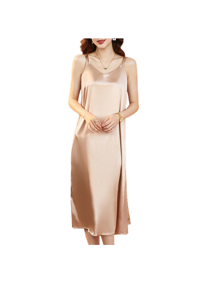 Generic - 2021 French Satin Slip Dress Midi Spring Summer Red - Image 1