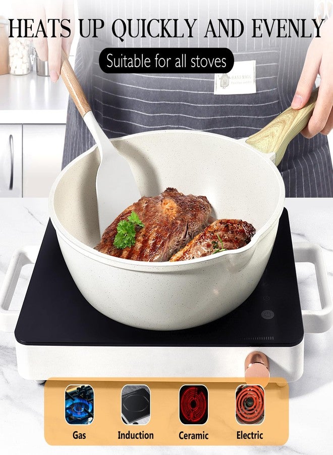 GiPP Nonstick Deep Frying Pan - 11 Inch Saute Pan with Lid Granite Induction Cookware, 4.5Qt Non Stick Woking Pan Skillet, PFOA PFOS APEO Free, White - Image 5